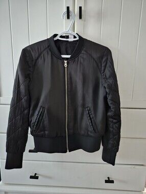 Divided Black Bomber Jacket - Women's Quilted Sleeve Coat Sz M